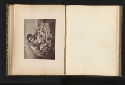 Fotoreproductie van een gravure naar het schilderij Maternal embraces door Auguste Toulmouche