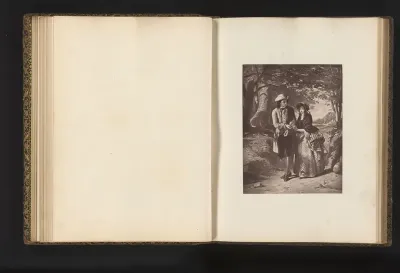 Fotoreproductie van een gravure naar het schilderij The village rose door Thomas Brooks