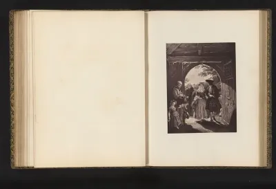Fotoreproductie van een prent naar het schilderij The church porch door John Absolon