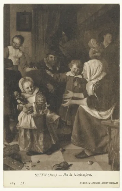 Fotoreproductie van het schilderij Het Sint-Nicolaasfeest door Jan Steen