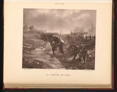Fotoreproductie van het schilderij 'La corvée de bois' door Léon Couturier