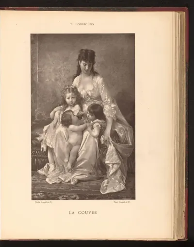 Fotoreproductie van het schilderij 'La couvée' door Timoléon Lobrichon