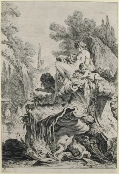 Fountain with a Naiad Seated on a Shell (Une fontaine avec une näiade assise sur une conque)