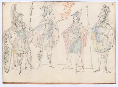 Four Actors in Heroic Costume, with a Study of a Helmeted Head