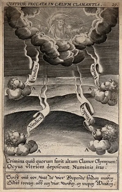 Four cherubs shout out to God requests to punish the four worst sins of mankind: murder, sodomy, oppression of the poor, and failure to pay due wages