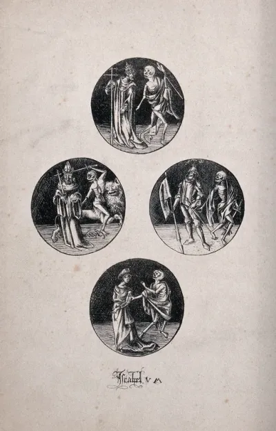 Four circular compositions with scenes from the dance of death