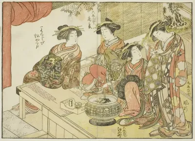 Four courtesans of various houses, from the book "Mirror of Beautiful Women of the Pleasure Quarters (Seiro bijin awase sugata kagami)," vol. 3