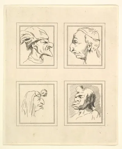 Four Heads (from Characaturas by Leonardo da Vinci, from Drawings by Wincelslaus Hollar, out of the Portland Museum)