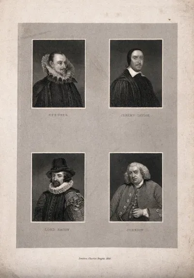 Four men: Francis Bacon, Edmund Spenser, Samuel Johnson, and Jeremy Taylor