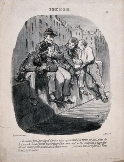 Four messengers are sitting on a wall having a discussion at cross-purposes