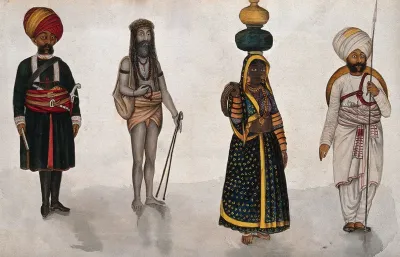 Four occupations: messenger, sanyasi, water carrier and guard (?)