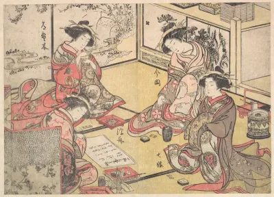 Four Oiran of the House Called Kadokana-ya Playing the Game of Ko-awase (Incense Game)