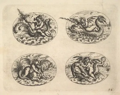 Four Ovals with Genii, from "Neue Grotessken Buch"