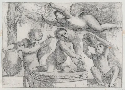 Four Putti Making and Drinking Wine