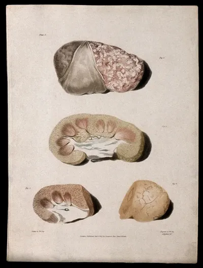 Four sections of diseased kidney