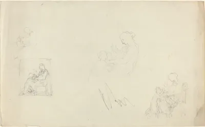 Four Studies of a Seated Woman with Children at Her Feet