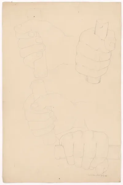 Four Studies of Hand Holding a Wooden Pole