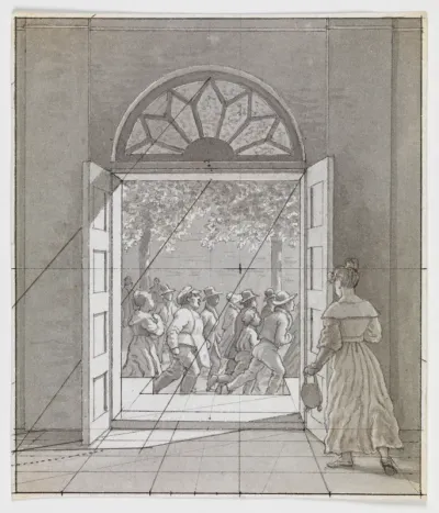 Fra en forstue. Forstudie til "Linearperspectiven, Tavle VI"