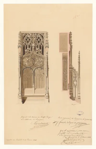 Fragment de la boiserie du buffet d'orgue de la cathédrale de Perpignan (1841)