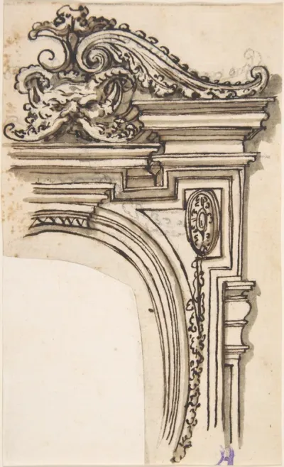 Fragment of Frame Design (recto); Sketch of a Man's Head in Profile (verso)