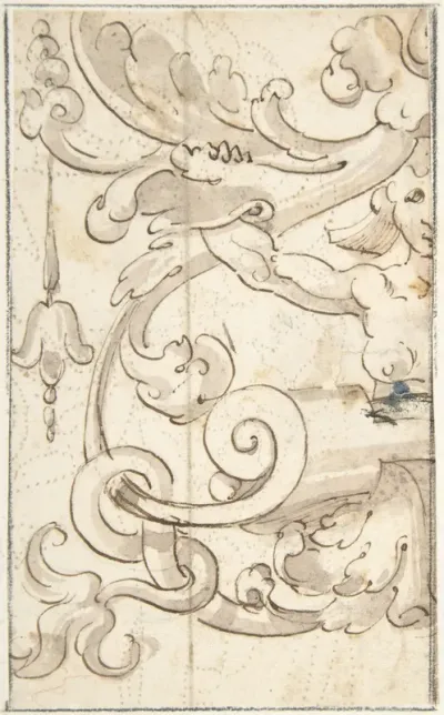 Fragment of Ornamental Drawing after the Antique; Half-harpy with Acanthus Rinceaux