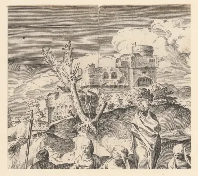 Fragment s hradom v pozadí
