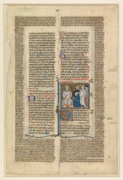 Fragment van decretalen met een miniatuur en gehistorieerde initiaal