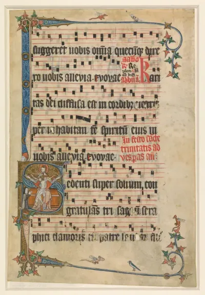 Fragment van een antiphonarium: initiaal S met Drieëenheid