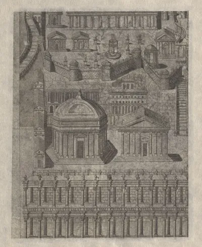 Fragment van een gedetailleerde architectuurstudie van de stad Jerusalem (?)