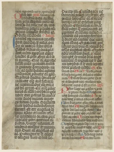 Fragment van een handschrift met initialen in rood en blauw