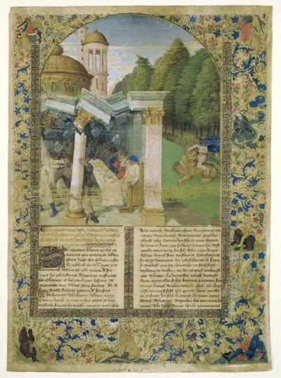 Fragment van een Historiebijbel: twee scènes uit het leven van Samson