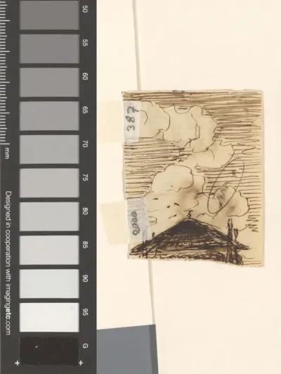 Fragment van een landschap met hooiberg