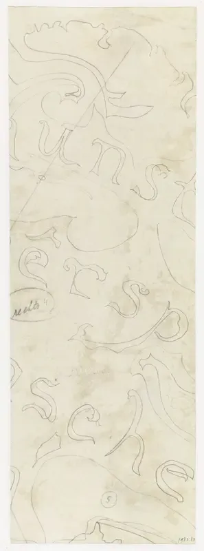 Fragment van een ontwerp met letters voor aardewerkdecoratie
