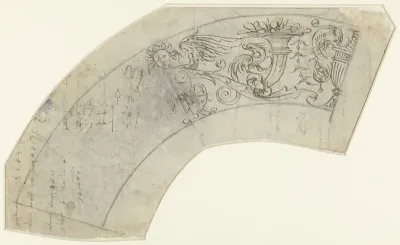 Fragment van een schetsblad met ontwerpen van interieurs