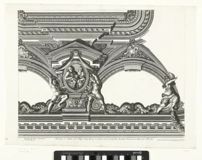 Fragment van plafondlijsten met figuren en ornamenten in de Venuskamer van het paleis van de groothertog van Toscane te Florence