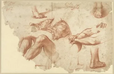 Fragment van studieblad met armen, benen, voeten
