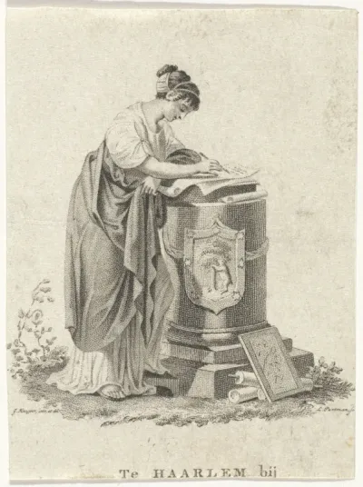 Fragment van titelvignet met een schrijvende vrouw