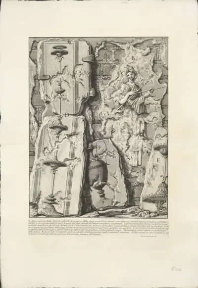Fragmenten van beschilderde wanden uit de Piramide van Cestius te Rome
