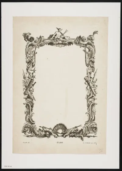 Frame of arms, banners and plant motifs