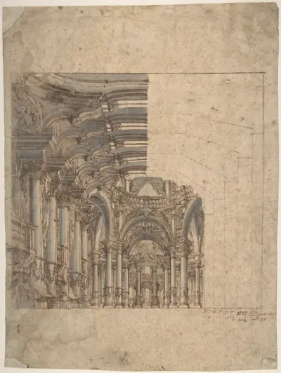 Framed Unfinished Design of a Baroque Church Interior