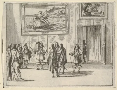 Francesco I d'Este Receives the General of the French King's Army in Italy, depicted in a room beneath The Rape of Europa, from "L'Idea di un Principe ed Eroe Cristiano in Francesco I d'Este, di Modena e Reggio Duca VIII [...]"
