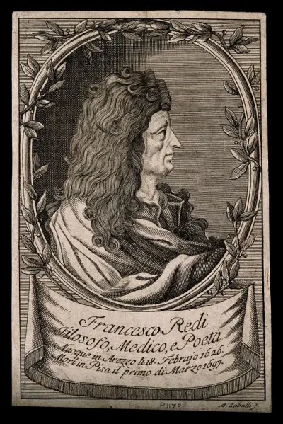 Francesco Redi. Line engraving by A. Zaballi