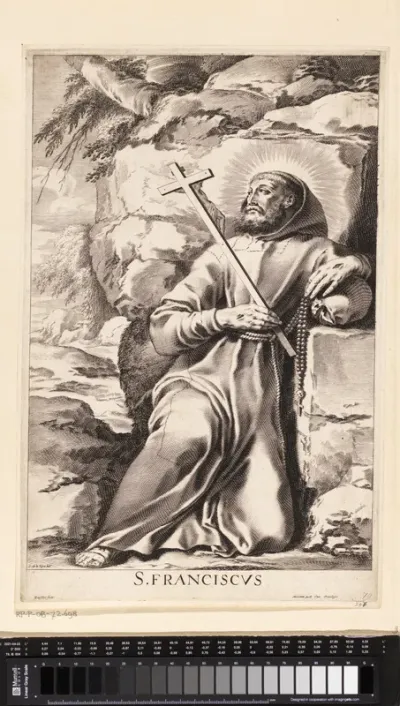 Franciscus van Assisi met kruis, schedel en rozenkrans