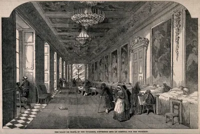 Franco-Prussian War: Galerie de Diane, Tuileries Palace, shown as a hospital ward for the wounded