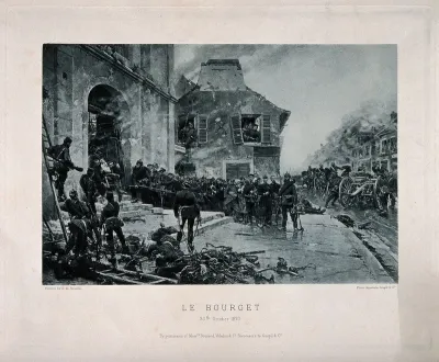 Franco-Prussian War: Jean-Eugène Brasseur, commander of the French soldiers at Le Bourget who had resisted the Prussian attack, being removed from the church of Saint-Nicolas after the Prussian victory