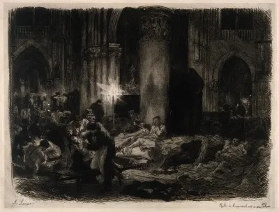 Franco-Prussian War: wounded soldiers being treated in the church at Mouzon n the Ardennes