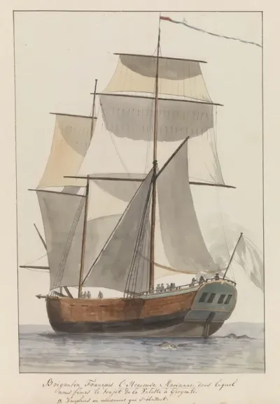 Frans brigantijn schip l'Heureuse Marianne waarop het reisgezelschap van Valette naar Agrigento vaarde