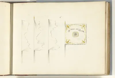 Frans standaard en drie vaandels in flarden, veroverd bij de slag bij Ramillies, 1706