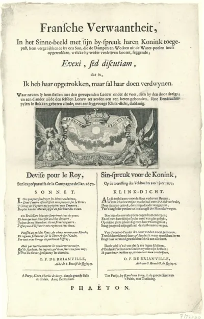 Franse allegorie waarin Lodewijk XIV zich vergelijkt met de zon, 1672