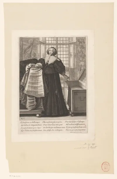 Franse dame reagerend op het edict van 1633